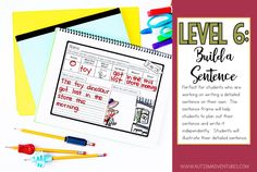 the back cover of level 6 build a sentence with pencils, markers and crayons