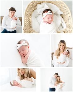 a woman holding a baby in her arms and posing for the camera with other photos