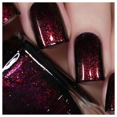 ILNP Lights Out - Rich Black Shimmer Nail Polish | eBay Red Black Sparkle Nails, Pomegranate Nail Color, Black Nail Polish Ideas, Black Shimmer Nails, Black Sparkle Nails, Plaid Nail Designs, Diy Pedicure, Shimmer Nail Polish, Nail Shimmer