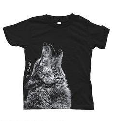 Kids Wolf T-shirt, Toddle Wolf Tshirt, American Apparel Crew Neck, Cotton T-shirt, Graphic Tee, Wolv Wolf T Shirt Design, Wolf Tshirt Design, Cute Wolves, Wolf Tshirt, Wolf Hoodie, Panther Shirts, Werewolf Art, Boys Gift, Wolf Shirt