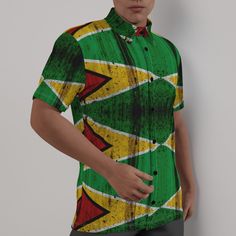 Breathable fabric can keep cool in hot summer. The Guyana Flag classic shirt collar can meet both business and fashion needs. It can be suitable for different occasions while matched with different clothing to perfectly display your personal style. Fabric: four-way stretch (95% polyester and 5% spandex) Regular fit.This product is nonelastic. Button placket and Spread collar Fabric Weight: 120 g/m². Stitch Color: black or white, automatically matched based on patterns. Care Instruction: machine wash cold with similar colors, do not bleach, tumble dry low, do not iron, do not dry clean. This product is made to order - allow up to 3 weeks for production and delivery Notice:a variety of factors may cause slight differences between the actual product and the mock-up, including but not limited Green Collared Dress Shirt For Summer, Guyana Flag, Kids Catalogs, Womens Long Sleeve Shirts, Keep Cool, Long Sleeve Shirt Dress, Shirt Collar, In Hot, Classic Shirt