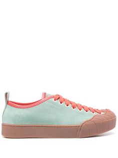 sage green/coral red calf suede contrasting trim round toe rubber toecap pull-tab at the heel branded leather insole contrast lining contrasting rubber sole front lace-up fastening Sneakers Green, Balenciaga Track, Contrasting Trim, Brown Sneakers, Coral Red, Balenciaga Triple S, Sneakers Blue, Sneakers Grey, Summer Beach Wear