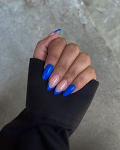 -1 Likes, 179 Comments - Lexi | Fashion   Lifestyle (@notleximichelle) on Instagram: “Already acting different 💅🏻 . . . . Nail inspo, nails of instagram, blue almond nails, blue French…” Blue Tips Almond Nails, Almond Nails Blue, Nails Blue French, Blue Almond Nails, Purple Glitter Nails, Long Square Nails, Sky Nails, Graduation Nails, Nail Prices