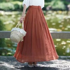 Lasaky - Solid Linen Double-Layer Skirt with Lining, Elastic Waistband, and Belt Layer Skirt, Cloth Belt, Brown Outfit, Skirt Belt, Layered Skirt, Types Of Skirts, Terry Cloth, Olivia Mark, A Line Skirt