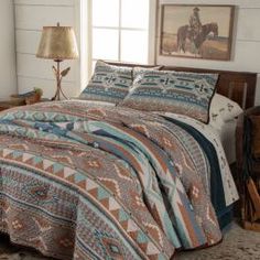 a bed in a room with a wooden headboard