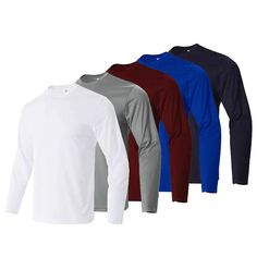 5 Pack Long Sleeve T-Shirts for Men | LEEHANTON Mens Plaid, Plaid Jacket, Men's Shirts, Sport T Shirt, Long Sleeve T Shirts, Neck Designs, Wardrobe Essentials, Perfect Match, Mens Long Sleeve