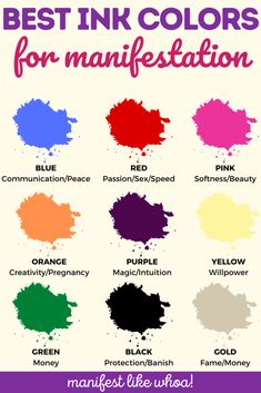 Ink Color Meaning Witchcraft, Ink Colors For Manifesting, Manifesting Colors, Manifesting On Paper, Colors For Manifestation, Pen Colors For Manifesting, Manifesting With Colored Ink, Manifestation Colors, Color Manifestation