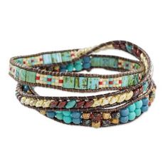 three wrap bracelets with turquoise and brown beads