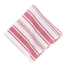 a red and white striped napkin on a white background