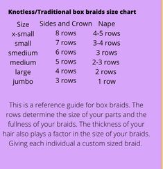 Braid Sizing Chart, Braids Size Chart Hair, Box Braid Sizes Chart, Braid Part Size Chart, Flip Over Method Braid Pattern, Parting Layout For Braids, Box Braids Diagram, Box Braid Pattern Tutorials, Knotless Braid Chart