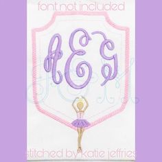 a ballerina is holding the monogrammed letter g in her hands and standing on one leg