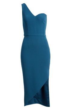 Cover all the angles in a curve-skimming cocktail dress designed to showcase one shoulder and flaunt plenty of leg. 32" shortest length to 49" Longest Length (size Medium) One-shoulder neck Lined 97% polyester, 3% spandex Dry clean or machine wash, dry flat Imported Dress The Population, Peacock Blue, Nordstrom Dresses, Long Length, Magnolia, Designer Dresses, One Shoulder, Cocktail Dress, Midi Dress