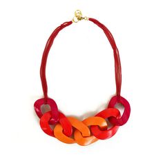 Chunky Red Statement Necklace, Red Orange Chain Link Necklace, Summer Necklace Red Chunky Chain Jewelry As Gift, Trendy Red Adjustable Chain Necklace, Bold Red Handmade Necklace, Chunky Chain Necklace, Red Plates, Chunky Chain Necklaces, Necklace Red, Red And Orange, Summer Necklace