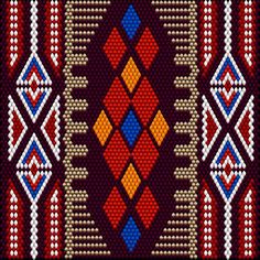 an image of a knitted pattern in red, yellow and blue