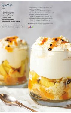 two desserts with fruit and whipped cream in them