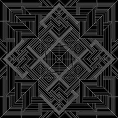 an abstract black and white pattern with lines in the middle, on a black background