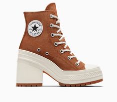 Converse With Heels, Heeled Converse, Aj Shoes, Converse High Heels, Heels Converse, Chuck 70 De Luxe Heel, Converse Heels, Hi Top Converse, Converse Boots