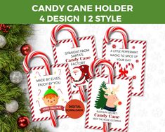 christmas candy cane holders with the words candy cane holder 4 design 12 style