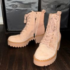 Vince Camuto Pink Platform Boots, Size 7, Never Worn Pink Platform Boots, Ankle Combat Boots, Vince Camuto Boots, Platform Combat Boots, Pink Platform, Pink Platforms, Lace Up Combat Boots, Mid Boots, Studded Boots