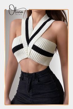 ✨ Experience elegance defined with our chic color-block knit design and sleek halter neck. 🌟👗 Feel the luxury of tailored fit that flatters every curve. 🌟🛍️ Shop now and make a statement that's uniquely you! #FashionMustHave #OliviaMarkStyle V Neck Halter Top, Y2k Baddie, Slim Vest, Trashy Y2k, Outfits Y2k, Pink Y2k, Fashion Enthusiast, Knitted Vest, Y2k Pink