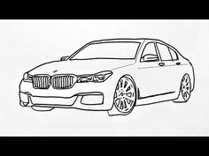 a black and white drawing of a car on a sheet of paper with the word bmw written below it