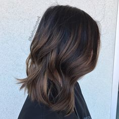 Brown Hair With Black Shadow Root, Ombre Brown Hair Short, Partial Balayage Asian Hair, Mini Balayage Brunette, Short Hair Balayage Brunette Dark Brown, Short Hair Lowlights, Brown Balayage Short Hair, Baylage Hair, Dyed Hair Pastel