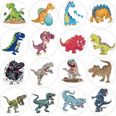 the dinosaur stickers are all different colors and sizes