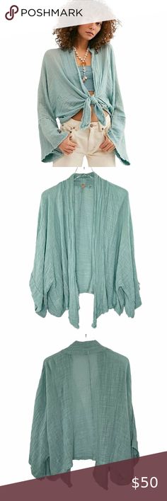 Free People One Sz ML Seagreen Azalea Kimono Top Lightweight Boho Me First, Be Present, Sea Green, Kimono Top, I Can, Like New, Thank You