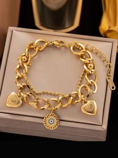 Adjustable Chains Geometric Heart Shape Bracelet Accessories GOLD-Adjustable Adjustable Gold Charm Bracelet Trendy Style, Adjustable Gold Trendy Charm Bracelet, Trendy Adjustable Gold Charm Bracelet, Gold Alloy Bracelets For Valentine's Day, Valentine's Day Adjustable Chain Bracelet, Gold Adjustable Charm Bracelet, Adjustable Silver Heart Bracelet Gold Plated, Trendy Gold Alloy Bracelets, Trendy Gold-tone Gold Plated Charm Bracelet