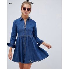 Asos Design Denim Smock Shirt Dress In Mid-Wash Blue Brand New, Never Worn, Without Tags Smock Shirt, Fly Fits, Style Bleu, Pleated Sleeves, Maxi Dress Prom, Asos Dress, Asos Dresses, Teenage Girls, Girls Fashion