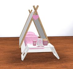 a small table with a teepee tent on it