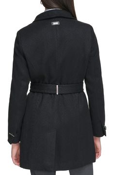 Keep out the cold in this stylish coat framed with a wing collar and defined with a waist tie belt. Wing collar Toggle cuffs Removable tie belt Lined Nickel and camel are 64% polyester, 18% acrylic, 18% rayon; black and white is 51% wool, 45% polyester, 2% nylon, 2% rayon; oatmeal twill is 58% wool, 31% polyester, 6% acrylic, 4% nylon, 1% rayon; black herringbone is 66% polyester, 20% acrylic, 14% rayon Dry clean Imported Model stats: 5'10" height, 32" bust, 25" waist, 36" hip. Model is wearing Black Herringbone, Wing Collar, White Herringbone, A Wing, Stylish Coat, Concert Looks, Preppy Look, Belted Coat, Sweaters And Leggings