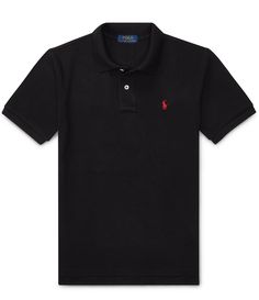 From Polo Ralph Lauren&#x2C; this polo shirt features:Ribbed polo collar2-button placketShort sleeves with ribbed armbandsSignature embroidery pony at left chestTennis tailSize medium has a 23 3/4" front body length and a 24 3/4" back body lengthCottonMachine wash/tumble dryImported.*Also available in Men's and Baby Boys' sizing Men And Babies, Cars Jeep, Designer Ralph Lauren, Kids Uniforms, Ralph Lauren Boys, Black Polo, Men's Wardrobe, Logo Embroidery, Boys Shirts