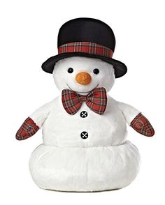 a stuffed snowman with a top hat and bow tie