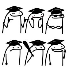 four cartoon characters wearing graduation caps and gowns