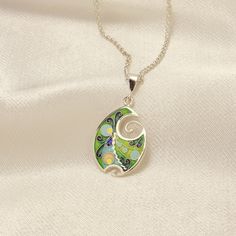 Unique Cloisonne Enamel Necklace, Green Enamel Pendant, Elegant Sterling Silver Necklace, Handmade Jewelry, Georgian Enamel, Artisan Jewelry Enamel Necklaces, Necklace Green, Cloisonne Enamel, Enamels, Jewelry Tools, Metal Clay, Green Enamel, Green Necklace, Necklace Handmade