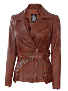 The elegantly crafted leather jacket for women is an instant upgrade to your wardrobe. The detailed design, wide lapel, asymmetrical zip closure, and decorative shoulder seams make the jacket effortless and chic. While the belt adjuster at the waist belt beautifully elevates your curve. Specification Material: real leather, soft polyester lining Front: Asymmetrical Zip Closure Pockets: Internal and External Color: Cognac Wax Leather Motorcycle Jacket Women, Asymmetrical Leather Jacket, Women Leather Jacket, Purple Leather Jacket, Moto Leather Jacket, Motorcycle Jacket Women, Tan Leather Jackets, Black Leather Moto Jacket, Womens Biker Jacket