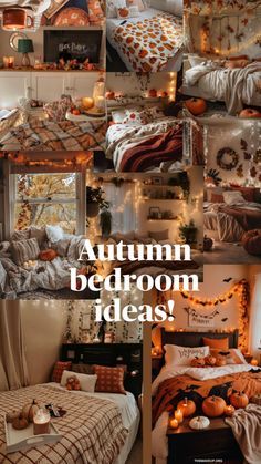 a collage of autumn bedroom decor ideas