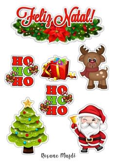 christmas stickers with santa claus and reindeer