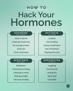 Happiness hormones and how to hack them! #happinesshormones #dopamine #oxytocin #serotonin #endorphins #brainhealth Mental Selfcare, Happiness Hormones, Nervus Vagus, Selfcare Routine, Selfcare Tips