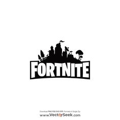 the fortnite logo is black and white with an image of a castle on it