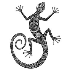 a lizard with intricate designs on it's body and legs, standing in front of a white background