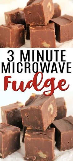 chocolate fudge with text overlay that says 3 minute microwave fudge on it