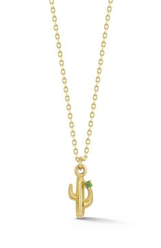 A peridot-accented cactus pendant catches the light on a whimsical necklace crafted from polished 14-karat yellow gold. 17" length; 1/8"W x 1/8"L pendant 14k gold/peridot Made in Turkey Whimsical Necklace, Dainty Chain Necklace, Peridot Necklace, Dainty Chain, Necklace Craft, How To Make Shoes, Free Jewelry, Girls Accessories, Womens Jewelry Necklace