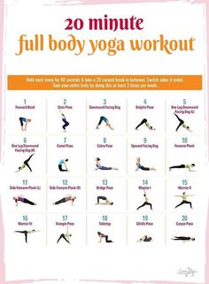 the 20 minute full body yoga workout for women is shown in this poster, with instructions to