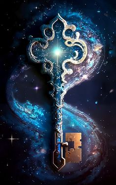 an ornate key is in the middle of space