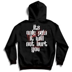 IT'S ONLY PAIN HOODIE - BLACK - Kill Crew Cotton Band Merch Hoodie With Graphic Print, Band Merch Cotton Hoodie With Graphic Print, Cotton Hoodie With Graphic Band Merch Print, Fitted Hoodie With Drawstring Hood For Streetwear, Urban Cotton Hoodie With Front And Back Print, Fitted Hooded Hoodie With Graphic Print, Fitted Hooded Graphic Hoodie, Casual Cotton Hoodie With Front And Back Print, Cotton Band Merch Hoodie With Relaxed Fit