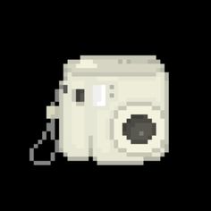 an old camera is shown with the pixellated image on it's front side