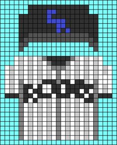 a pixellated image of a man with a hat and glasses on his head, in blue