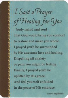 a prayer card with the words, i said a prayer of healing for you on it